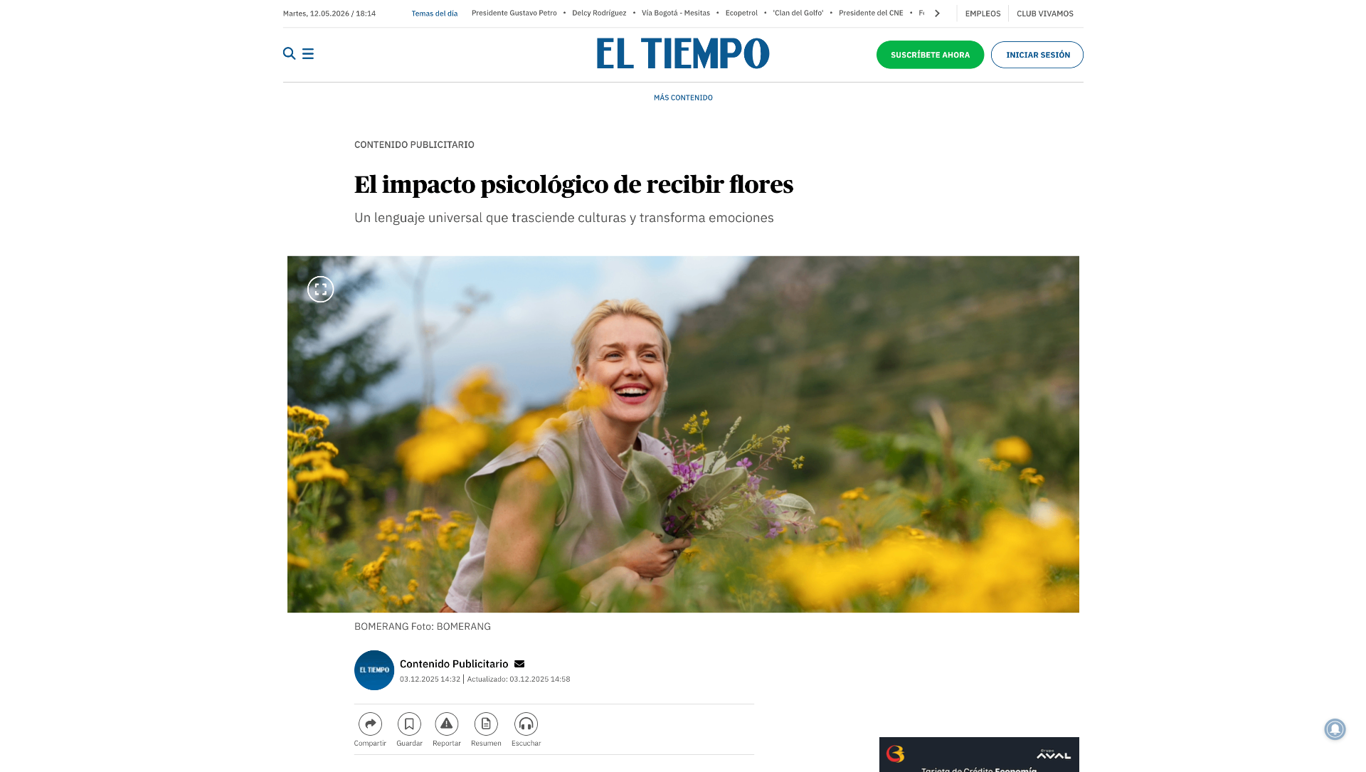 Publicación en El Tiempo