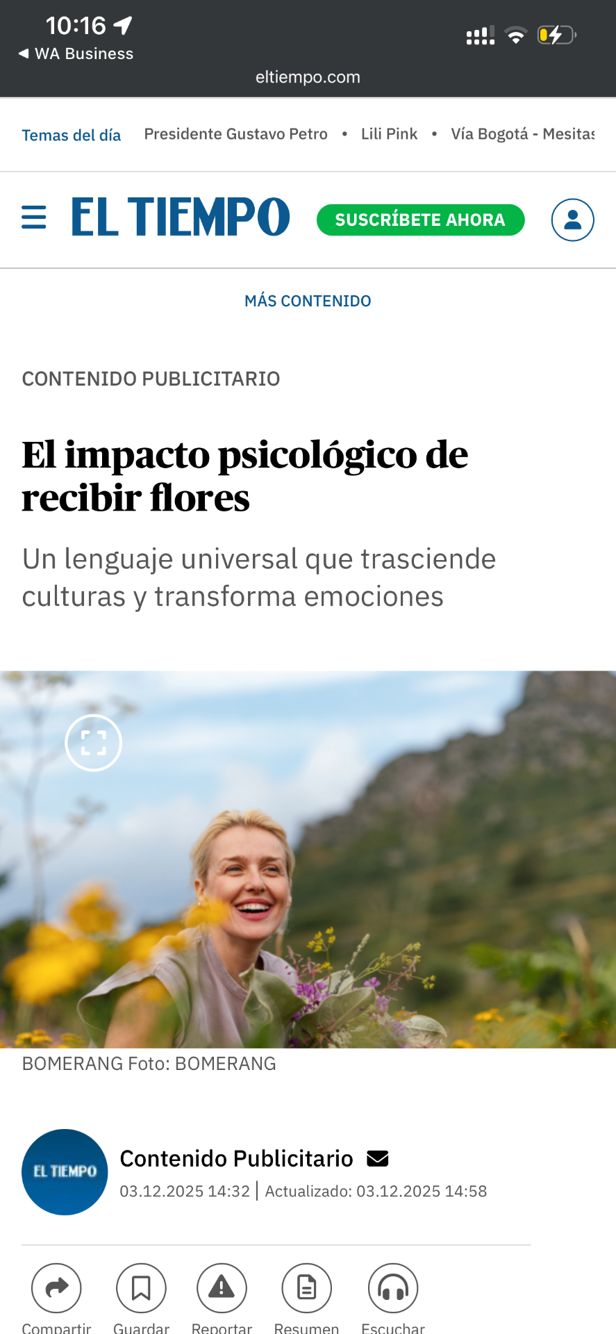 Publicación móvil en El Tiempo