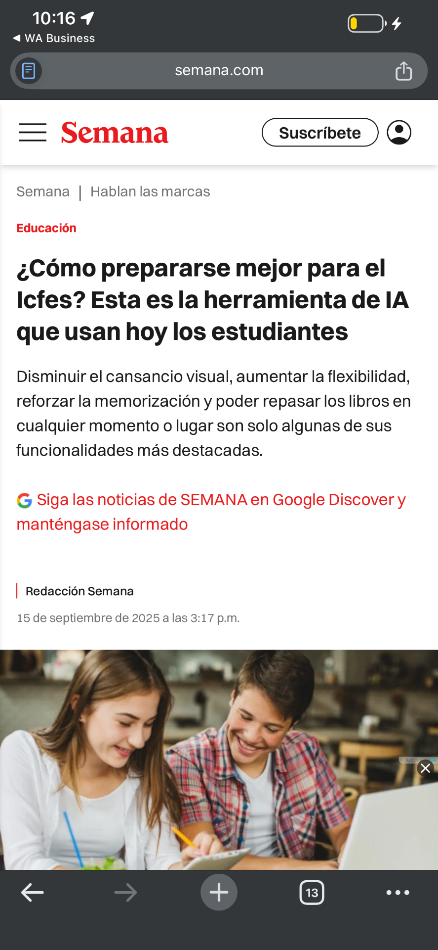 Publicación móvil en Semana